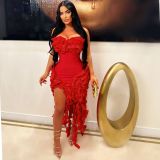 Sexy Solid Color Off Shoulder Ruffle Mini Dress AIL-262