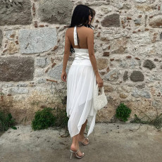 Deep V Neck Backless Mesh Long Dress GLRF-WDD34814