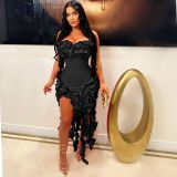 Sexy Solid Color Off Shoulder Ruffle Mini Dress AIL-262