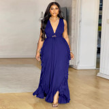 Plus Size V Neck Ruffles Maxi Dress NNWF-8084