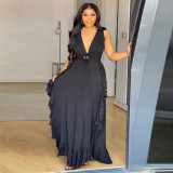 Plus Size V Neck Ruffles Maxi Dress NNWF-8084