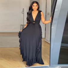 Plus Size V Neck Ruffles Maxi Dress NNWF-8084