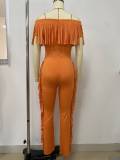 Short Sleeve Tassel Slim Solid Jumpsuit LSD-2464