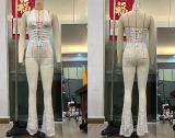 Lace V Neck Tie Up Backless Jumpsuit GOLB-SU3648