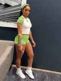 Contrast Color Short Sleeve T Shirt Two Piece Shorts Set SFY-733