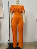 Short Sleeve Tassel Slim Solid Jumpsuit LSD-2464