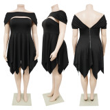 Plus Size Solid Color Ruffles Mini Dress NNWF-8085