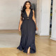 Plus Size V Neck Ruffles Maxi Dress NNWF-8084