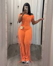 Short Sleeve Tassel Slim Solid Jumpsuit LSD-2464
