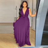 Plus Size V Neck Ruffles Maxi Dress NNWF-8084