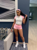 Contrast Color Short Sleeve T Shirt Two Piece Shorts Set SFY-733
