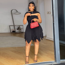 Plus Size Solid Color Ruffles Mini Dress NNWF-8085