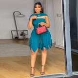 Plus Size Solid Color Ruffles Mini Dress NNWF-8085