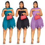 Plus Size Solid Color Ruffles Mini Dress NNWF-8085