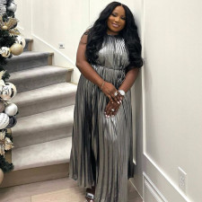 Plus Size Sleeveless Press Pleated Big Swing Maxi Dress NNWF-6079