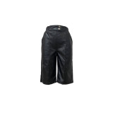 Casual Leather Solid Color Fifth Pants LSD-2400