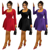 Plus Size Solid Color Long Sleeve Midi Dress NNWF-8087