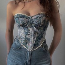 Sexy Print Tie Up Wrap Chest Tops GPBY-6326