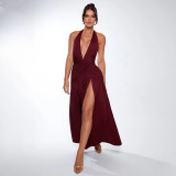 V Neck Split Backless Maxi Dress GPBY-DR949