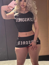 Letter Print Fashion Two Piece Shorts Set GFCF-1367