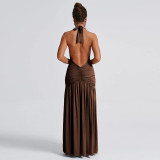 V Neck Split Backless Maxi Dress GPBY-DR949