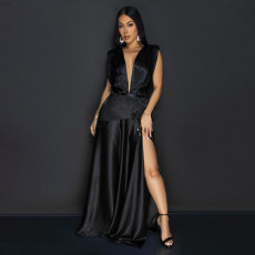 Deep V Neck Sleeveless Split Maxi Dress YF-20114