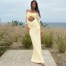 Solid Color Long Sleeve Mesh Maxi Dress XEF-K25D71346