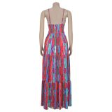 Sexy Sling Backless Colorful Print Maxi Dress BY-7377