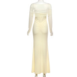 Solid Color Long Sleeve Mesh Maxi Dress XEF-K25D71346