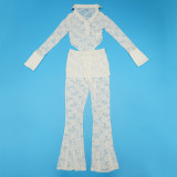 Sexy See Through Bodysuit Lace Two Piece Pants Set YF-10835