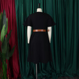 Plus Size V Neck Flare Sleeve Solid Color Midi Dress GMLF-3333