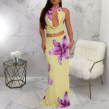 Sexy Print Tie Up Backless Maxi Dress YF-20210