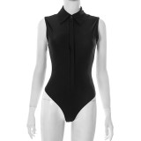 Lapel Neck Sleeveless Solid Color Bodysuit Skirt Suit GDSF-D25ST152