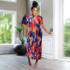 Press Pleated Print Short Sleeve Maxi Dress YF-10783-2