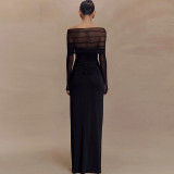 Solid Color Long Sleeve Mesh Maxi Dress XEF-K25D71346