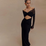 Solid Color Long Sleeve Mesh Maxi Dress XEF-K25D71346