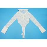 Sexy See Through Bodysuit Lace Two Piece Pants Set YF-10835