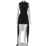 Lapel Neck Sleeveless Solid Color Bodysuit Skirt Suit GDSF-D25ST152