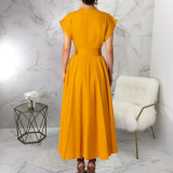 Solid Color Short Sleeve Big Swing Maxi Dress YF-20098