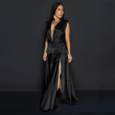 Deep V Neck Sleeveless Split Maxi Dress YF-20114