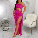 Solid Color Slash Neck Backless Split Maxi Dress YF-20195
