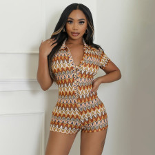 Wave Pattern Color Stripes Slim Romper YF-20169