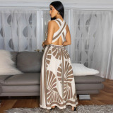 Sleeveless Deep V Neck Print Maxi Dress YF-20167