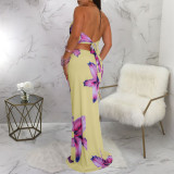 Sexy Print Tie Up Backless Maxi Dress YF-20210