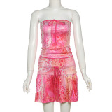 Bow Printed Tube Top Lace-Up Skirt Set XEF-K25S71450