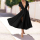 Solid Color V Neck Split Maxi Dress YF-20099