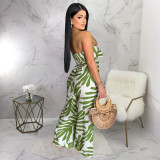 Print Wrap Chest Loose Wide Leg Jumpsuit YF-20171