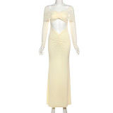 Solid Color Long Sleeve Mesh Maxi Dress XEF-K25D71346
