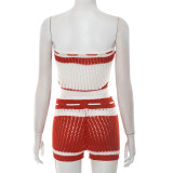 Knits Contrast Color Wrap Chest Two Piece Shorts Set GDSF-D25ST195