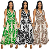 Sleeveless Deep V Neck Print Maxi Dress YF-20167